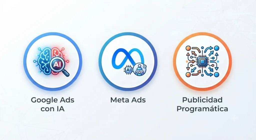 Imagen con ilustraciones de los tipos de publicidad con inteligencia artificial que puede realizar